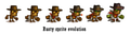 Evolution of Rusty's sprite during the development of SWD.